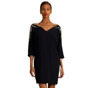 Trina Turk Black Shobu Dress w/Sequined Shoulders SZ 12